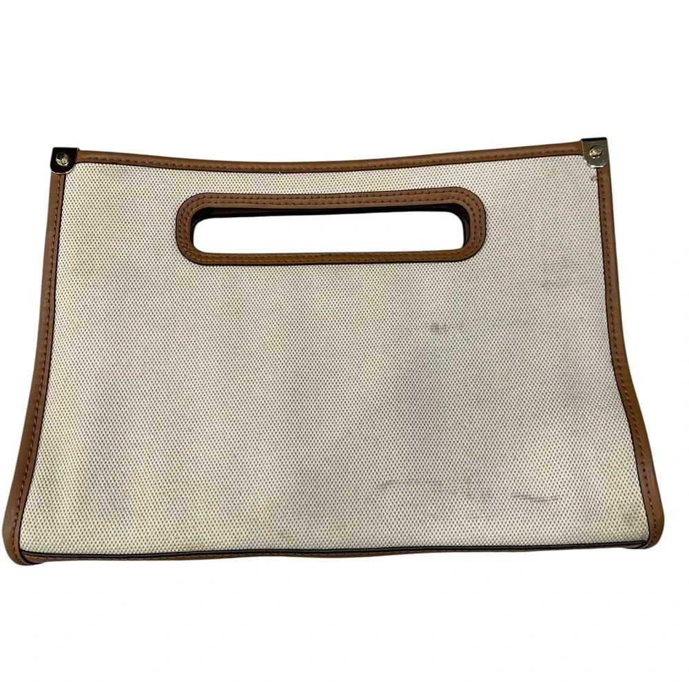 Michael Kors Jane Large Canvas Clutch Natural Leather Trim NEW 30T1GJBC3C